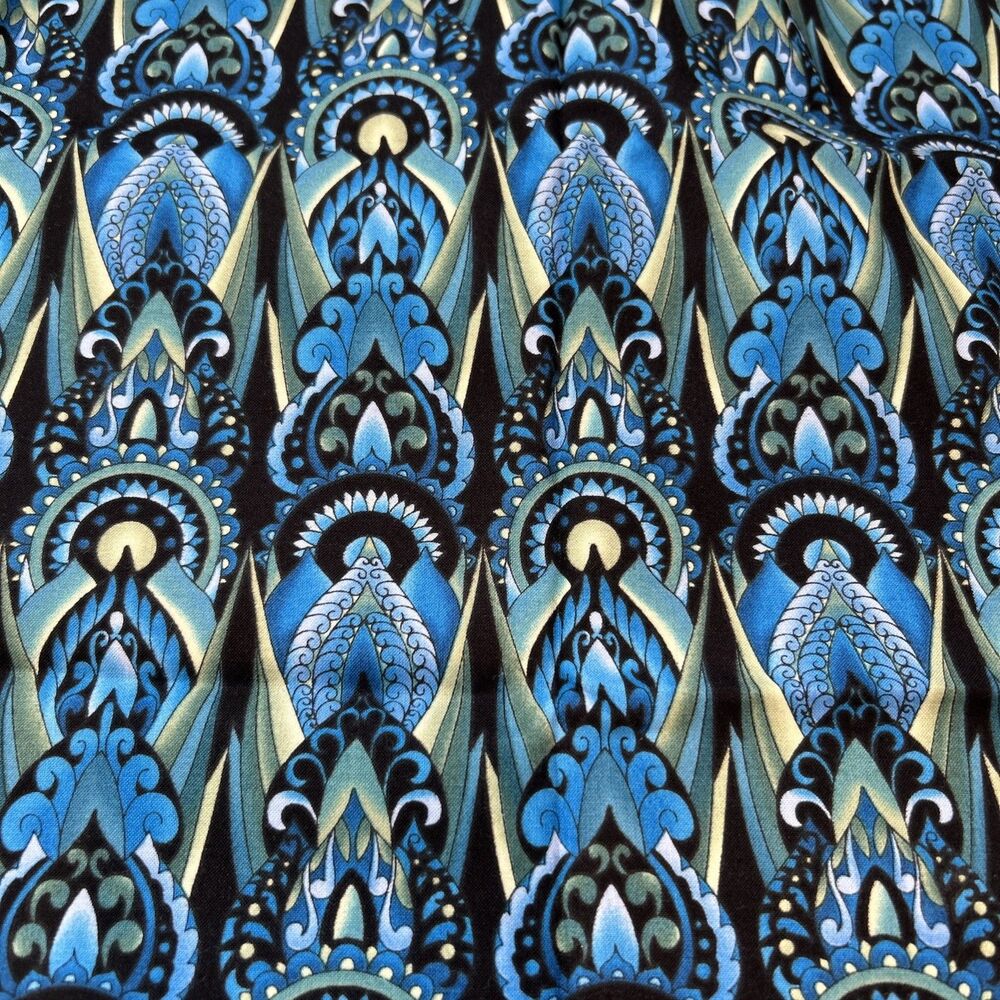 In The Beginning Deco Jason Yenter Cotton Quilting Fabric 1/2 Yard Blue Green